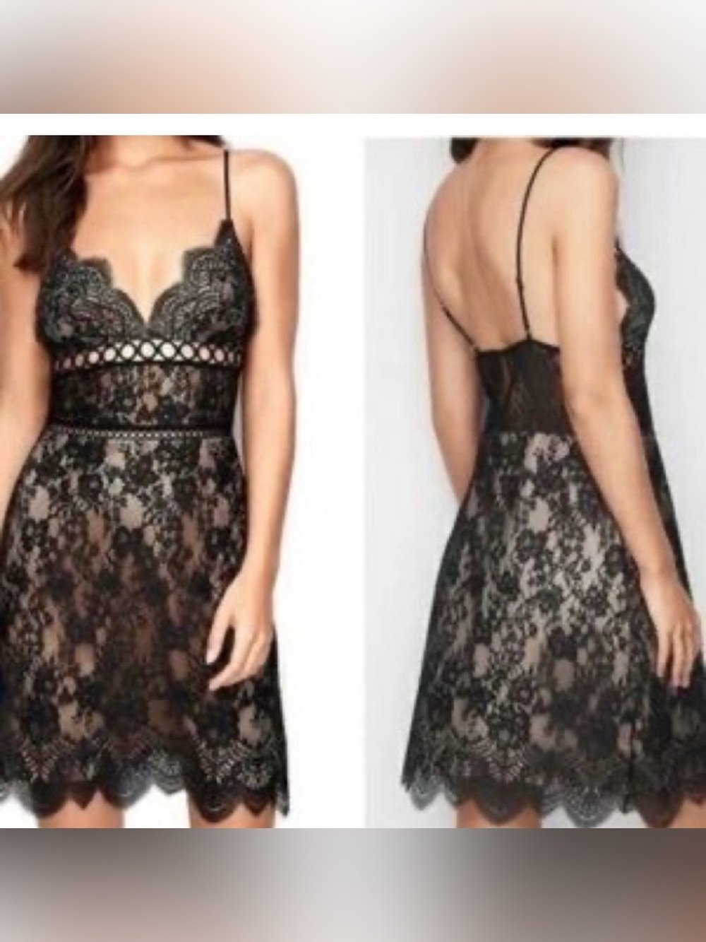 Victorias Secret Medium Dream Angels Black‎ Lace Chemise Slip Lingerie Nightgown